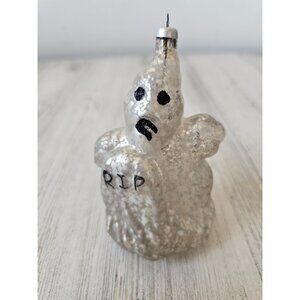 Glass Ghost tombstone ornament crackle Halloween Xmas tree